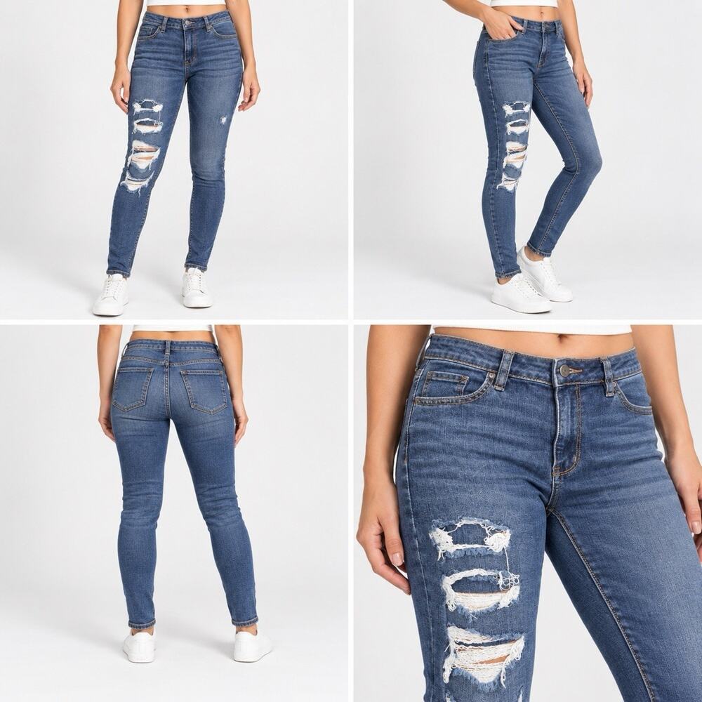 American Eagle 360 Next Level Stretch Jeans Size 8 Blue Distressed Denim